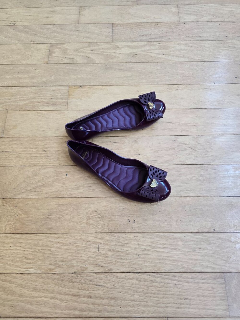 whimsygoth burgundy purple jelly bow balletcore flats  | WMS 8